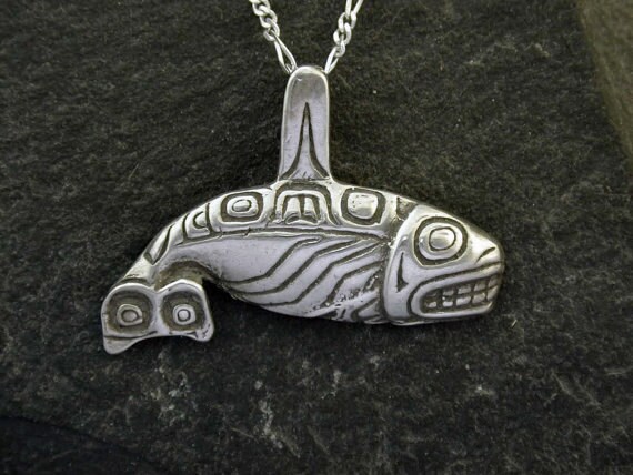 Sterling Silver Northwest Indian Orca Pendant on a Sterling Silver Chain