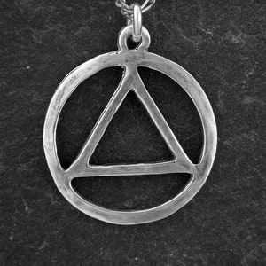 Sterling Silver Alcoholic Anonymous AA Pendant on a Sterling Silver Chain. image 2