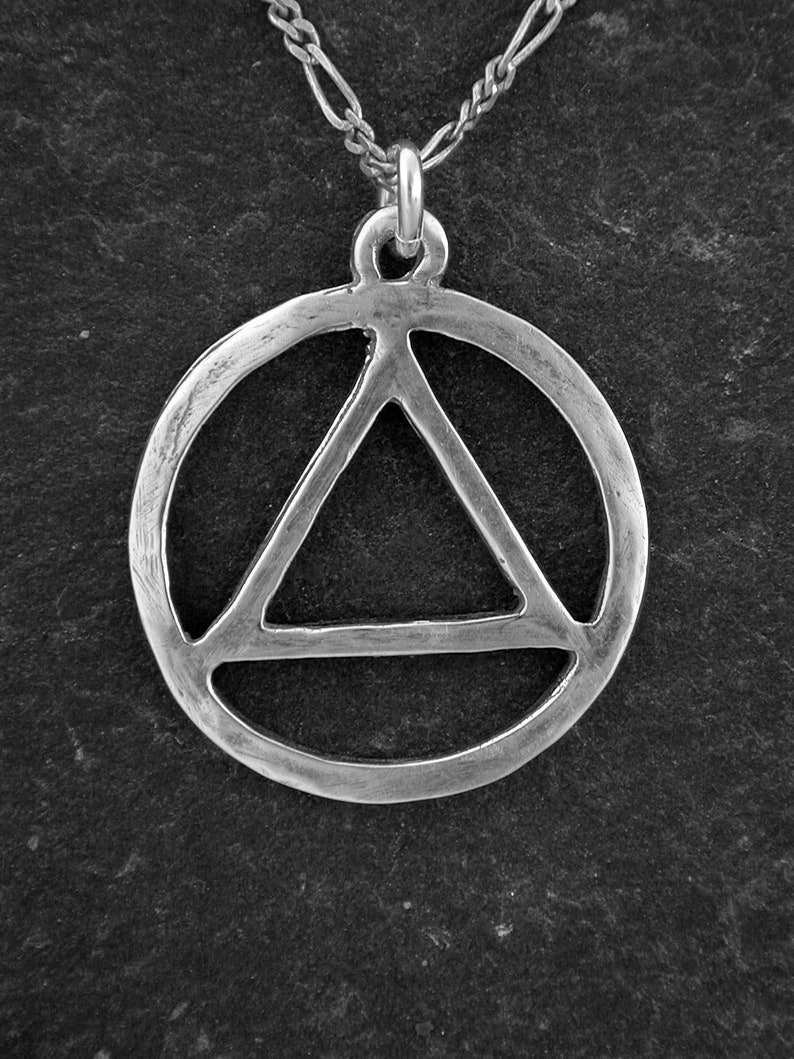 Sterling Silver Alcoholic Anonymous AA Pendant on a Sterling Silver Chain. image 2
