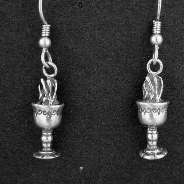 Sterling Silver Flaming Chalice Earrings on Heavy Sterling Silver French Wires