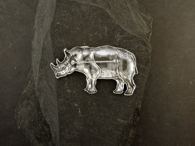 Sterling Silver Rhinoceros Brooch