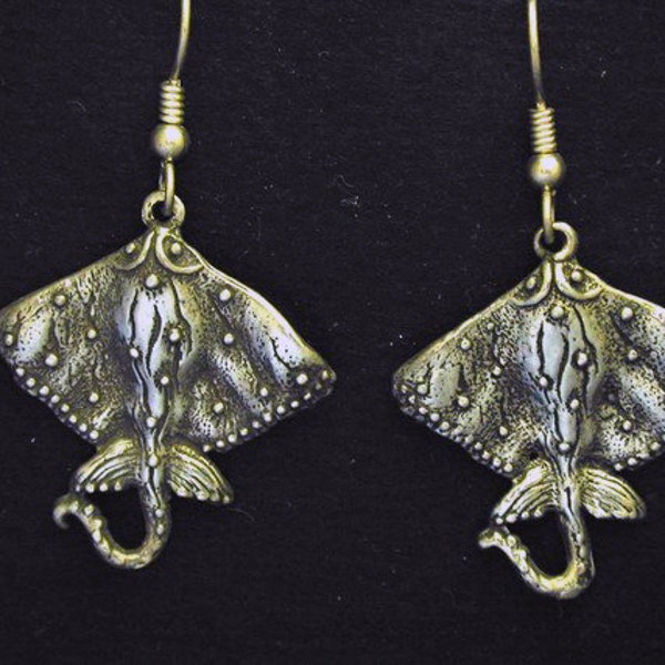 Sterling Silver Eagle Ray Earrings on Sterling Silver French Wires