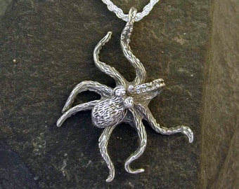 Sterling Silver Large Octopus Pendant on a Sterling Silver Chain