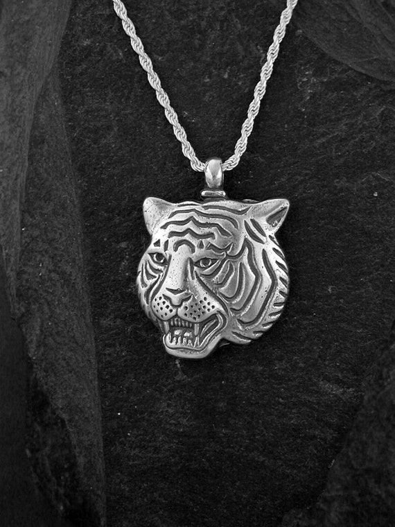 Sterling Silver Tiger Head Pendant on a Sterling Silver Chain | Etsy