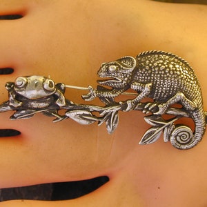 Sterling Silver Chameleon and Frog Brooch image 7