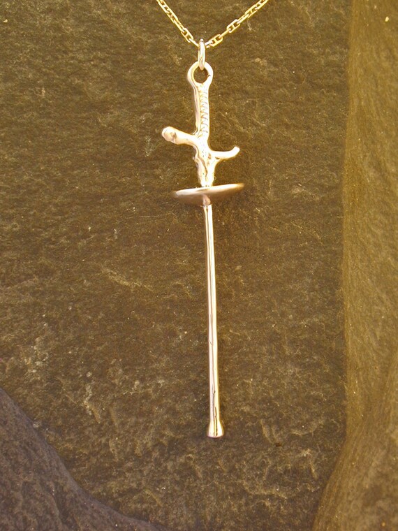 14K Gold Fencing Foil Sword Pendant on a 14K Gold Chain - Etsy