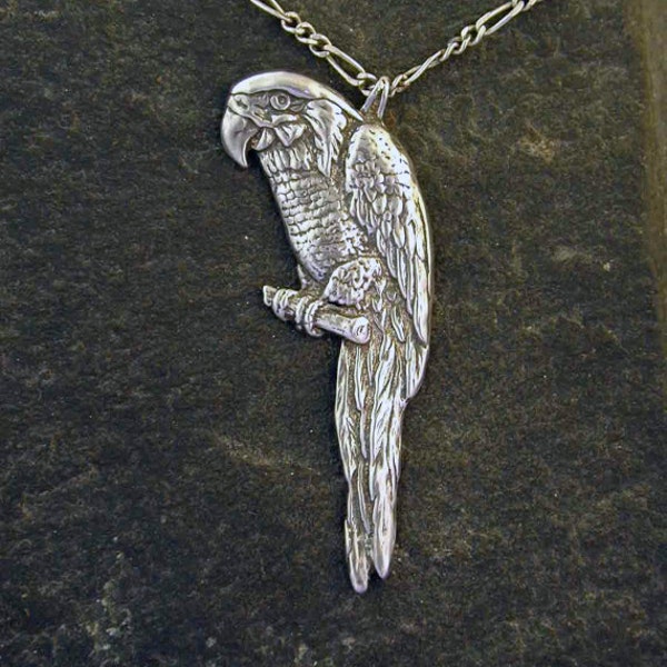 Sterling Silver Macaw Parrot Pendant on Sterling Silver Chain.