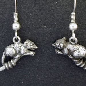 Sterling Silver Opossum Earrings on a Sterling Silver French Wires