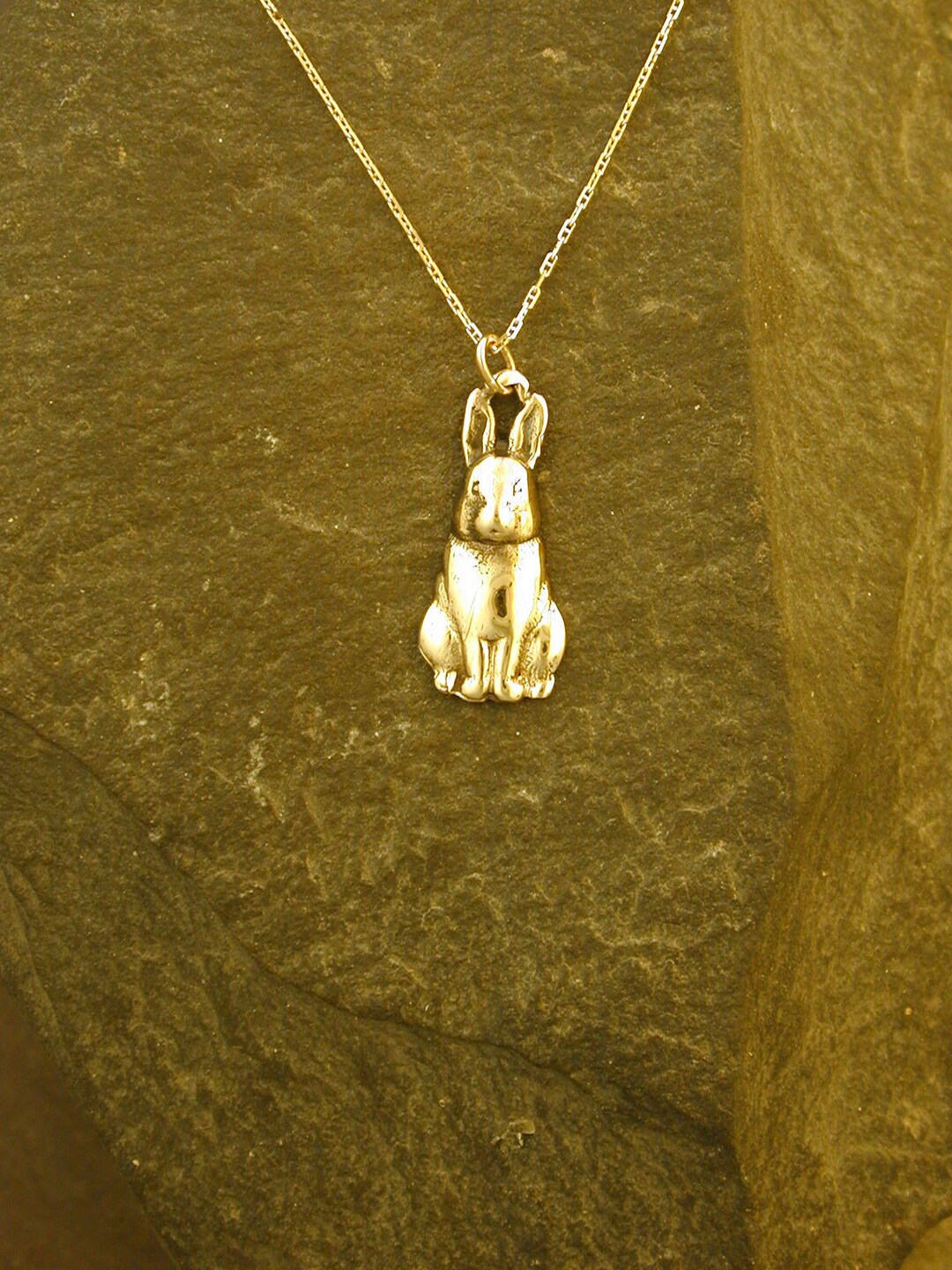 14K Gold Rabbit Bunny Hare Pendant on a 14K Gold Chain. - Etsy