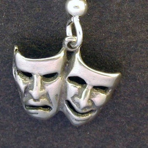 Sterling Silver Happy Sad Comedy Tragedy Earrings on Heavy Sterling Silver French Wires image 2