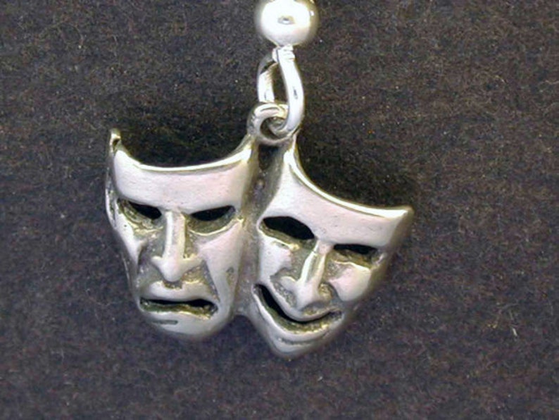 Sterling Silver Happy Sad Comedy Tragedy Earrings on Heavy Sterling Silver French Wires image 2