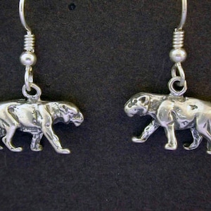 Sterling Silver Cougar, Catamount, Mountain Lion,Puma, Panther Earrings on Heavy Sterling Silver French Wires