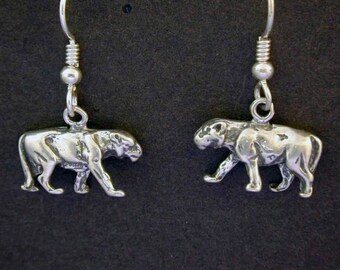 Sterling Silver Cougar, Catamount, Mountain Lion,Puma, Panther Earrings on Heavy Sterling Silver French Wires