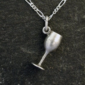 Sterling Silver Wine Glass Goblet Pendant on a Sterling Silver Chain