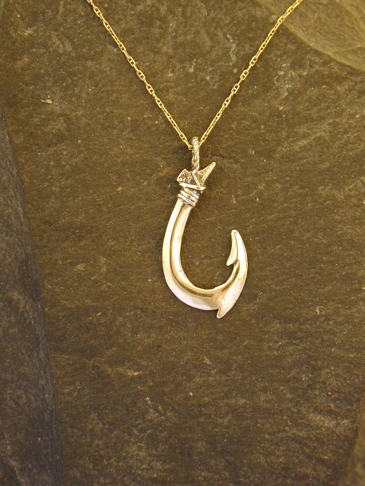 14k Gold Fish Hook Pendant for Men 