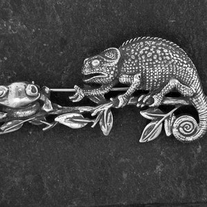 Sterling Silver Chameleon and Frog Brooch image 3