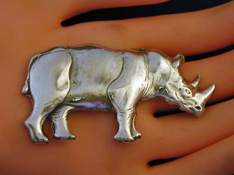 Sterling Silver Rhinoceros Brooch