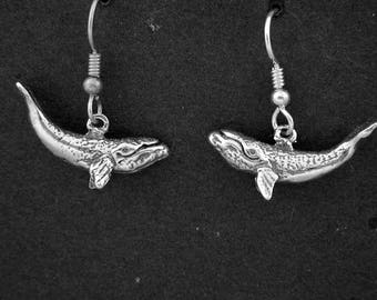 Sterling Silver Baleen Whale Earrings on Sterling Silver French Wires