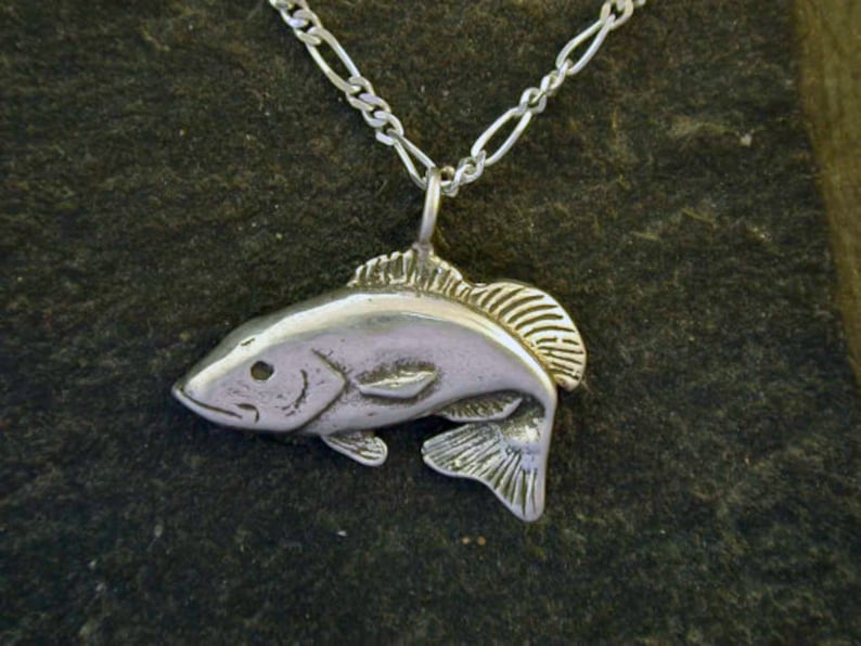 Sterling Silver Bass Fish Pendant on a Sterling Silver Chain image 1