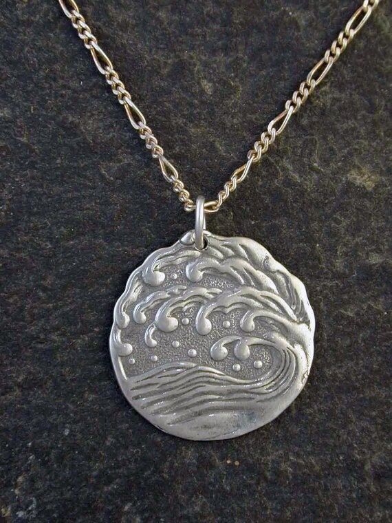 Sterling Silver Wave Pendant Ancient Japanese Design on Sterling Silver Chain.
