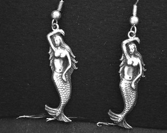 Sterling Silver Mermaid Earrings on Heavy Sterling Silver French Wires