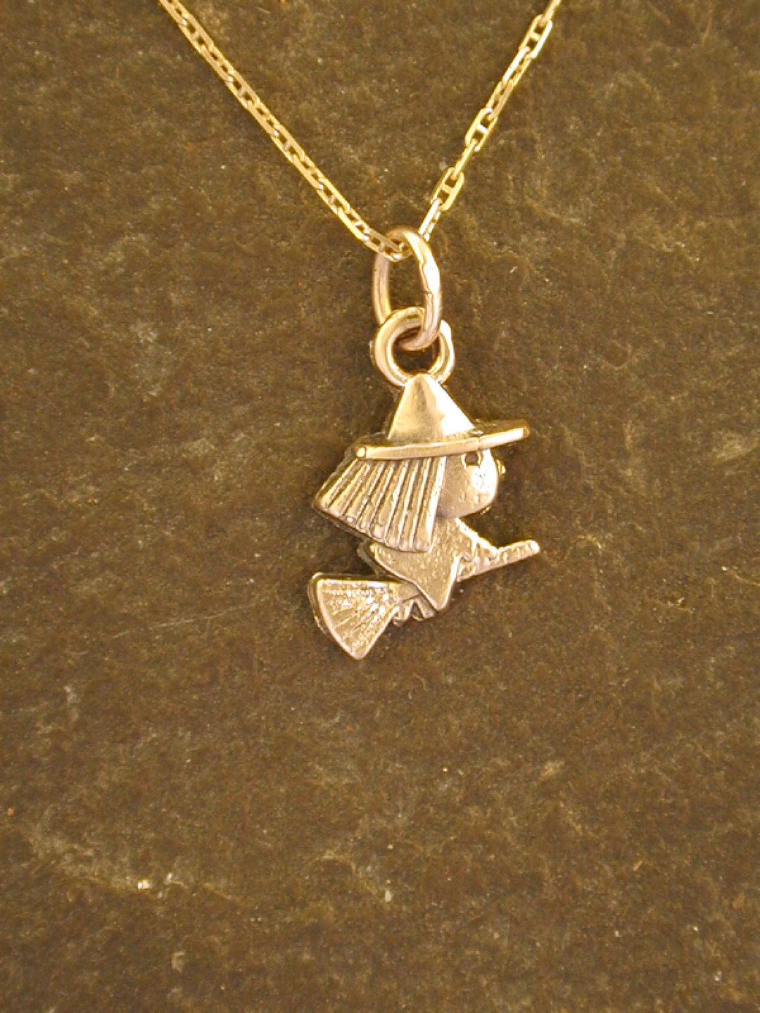 14K Gold Cute Little Witch Pendant on 14K Gold Chain. - Etsy