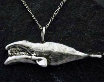 Sterling Silver Large Bowhead Whale Pendant on Sterling Silver Chain.