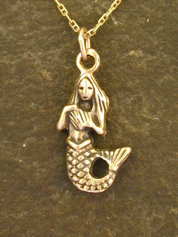 14K Gold Mermaid Pendant on a 14K Gold Chain Etsy Australia