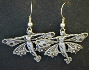 Sterling Silver Dragonfly Fairy Earrings on Sterling Silver French Wires