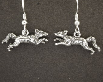 Sterling Silver Fox Head Earrings on Heavy Sterling Silver French Wires