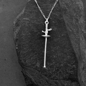 Sterling Silver Fencing Epee Sword Pendant on a Sterling Silver Chain