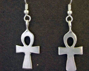 Sterling Silver Ankh Earrings on Heavy Sterling Silver French Wires