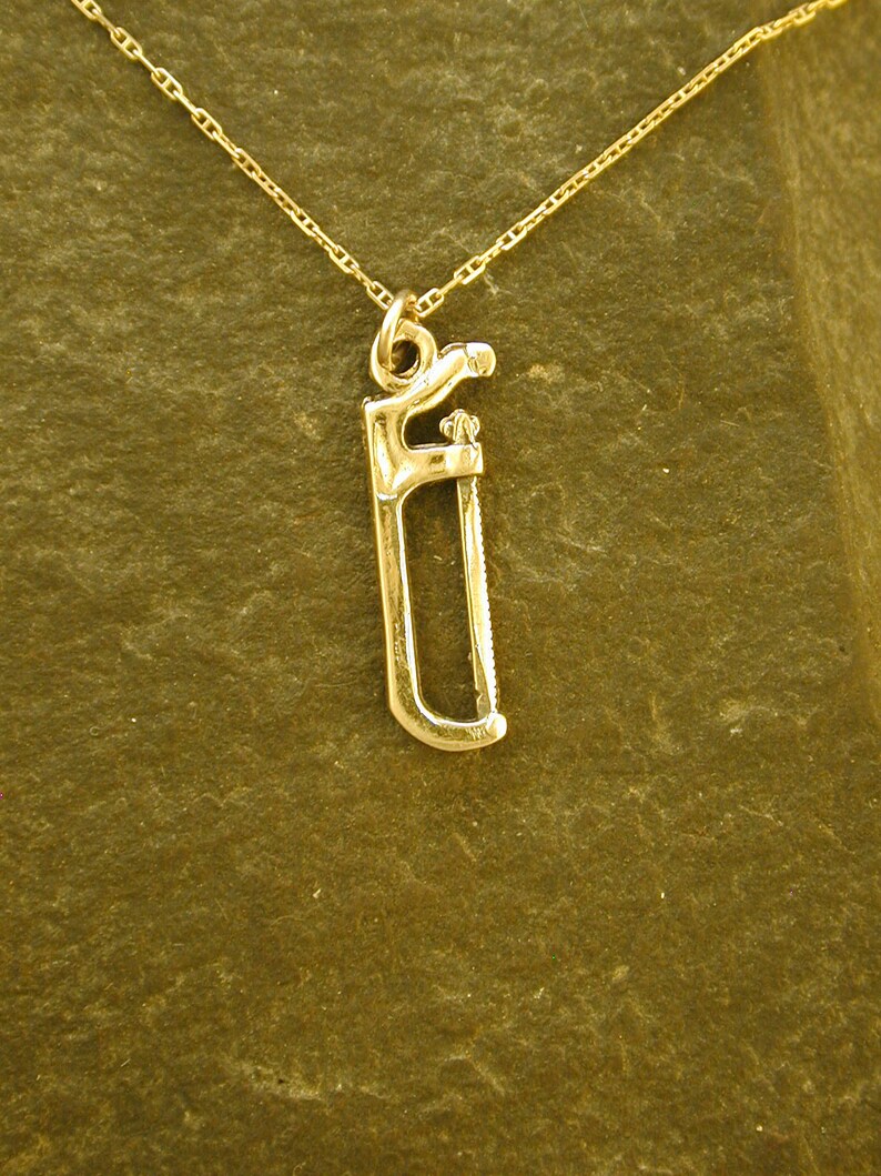 14K Gold Hack Saw Pendant on a 14K Gold Chain image 3