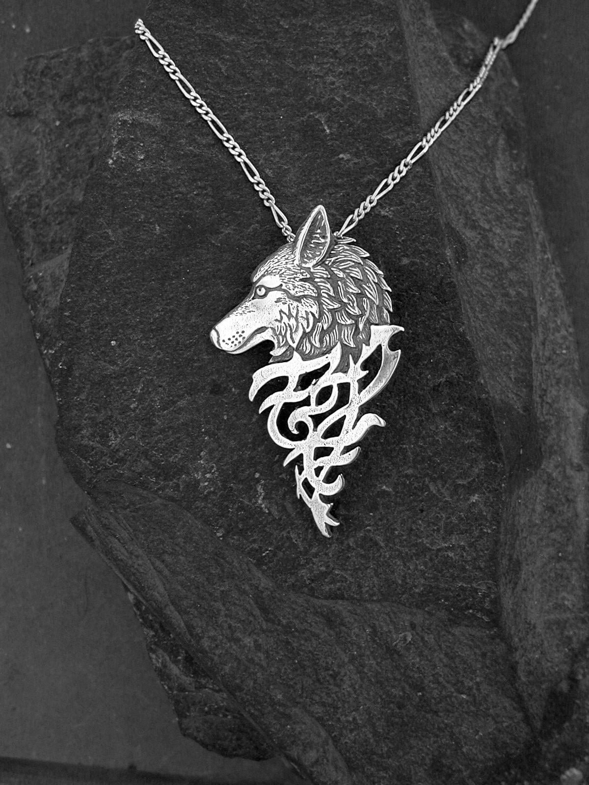 Sterling Silver Wolf Head Pendant on a Sterling Silver Chain