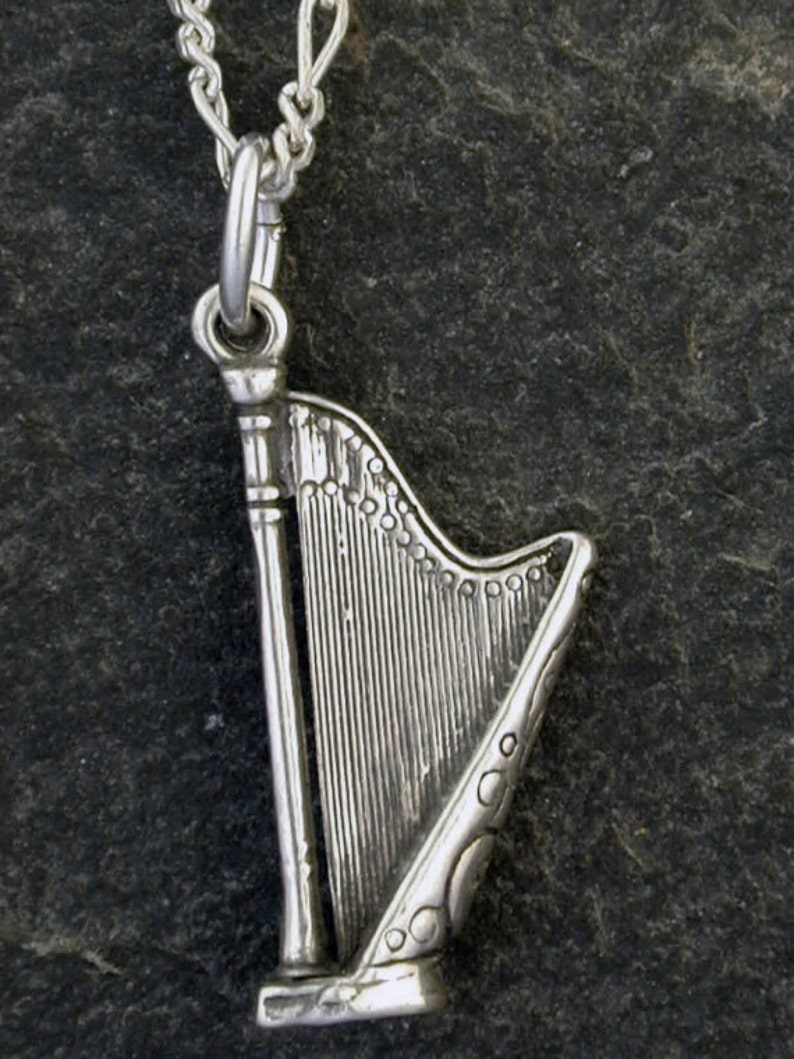 Sterling Silver Harp Pendant on a Sterling Silver Chain. image 1