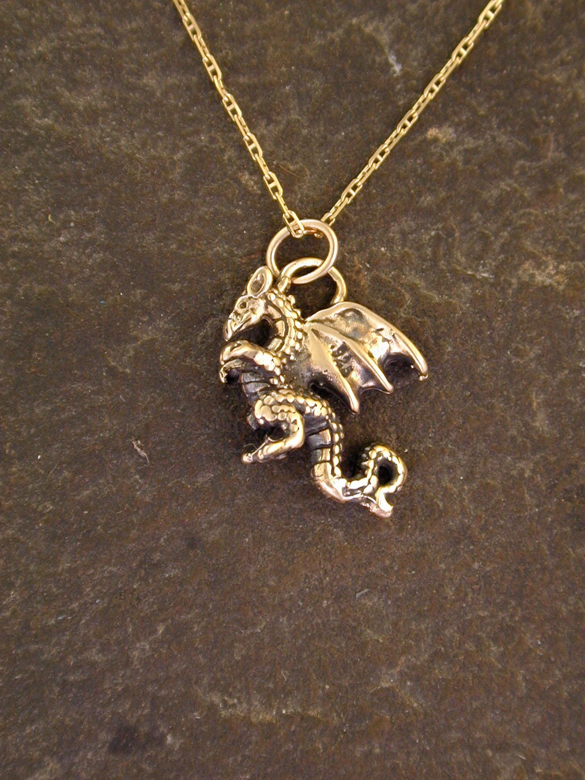 14K Gold Dragon Pendant With 14K Gold Chain Etsy