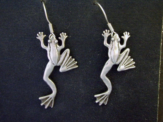 Sterling Silver Frog Earrings on Sterling Silver French Wires