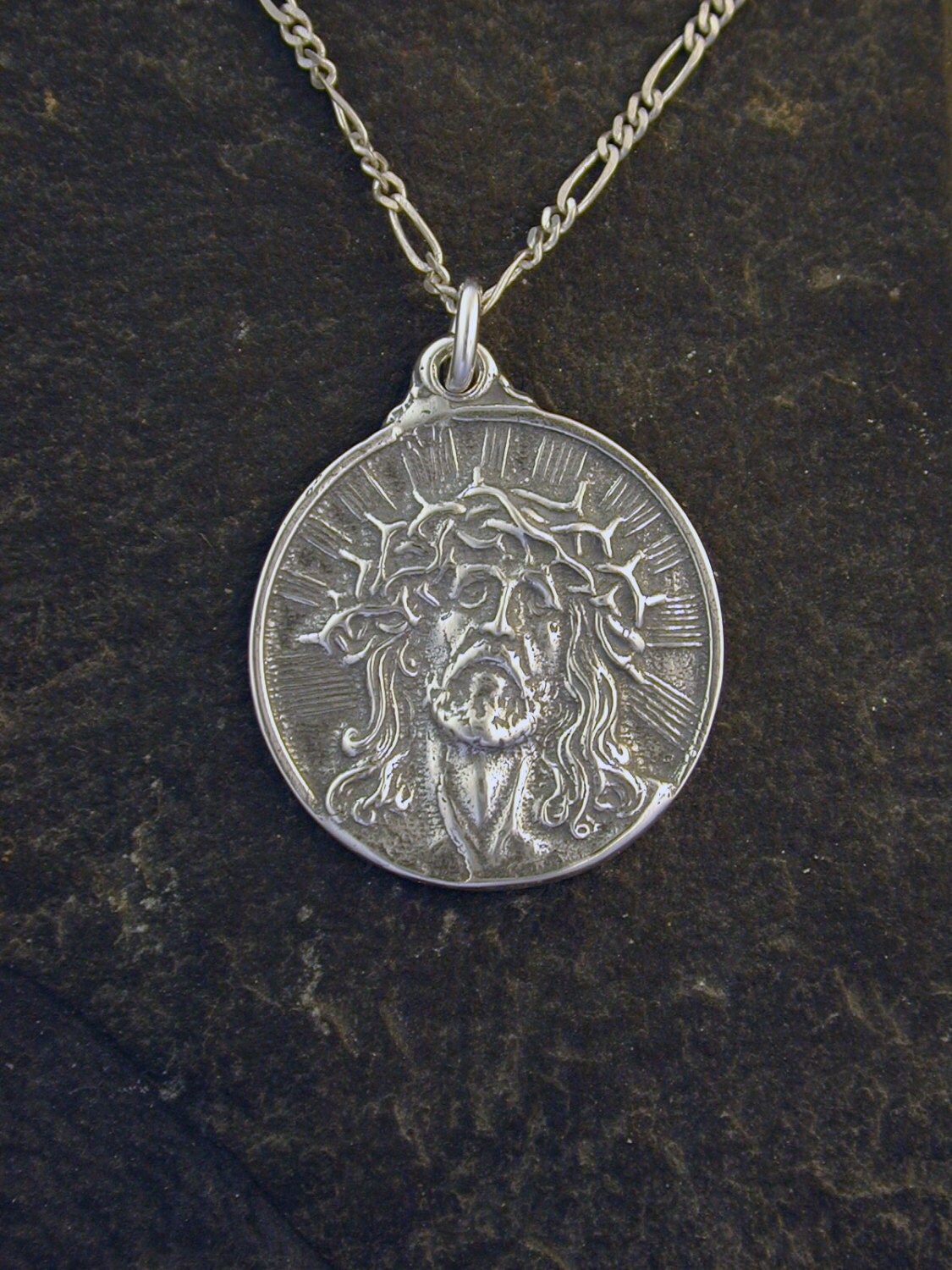 Sterling Silver Jesus Pendant on a Sterling Silver Chain Etsy