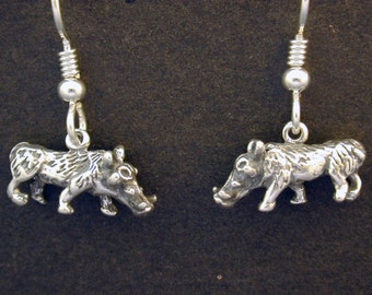 Sterling Silver Warthog Earrings on Heavy Sterling Silver French Wires