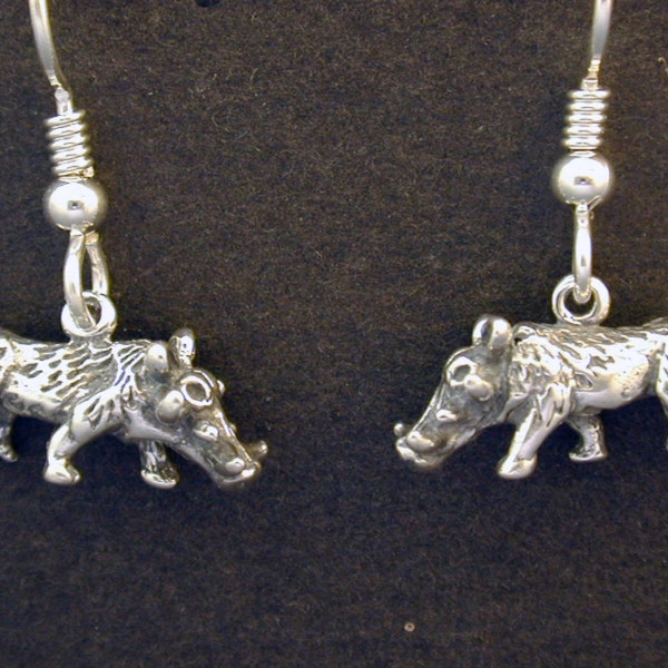 Sterling Silver Warthog Earrings on Heavy Sterling Silver French Wires