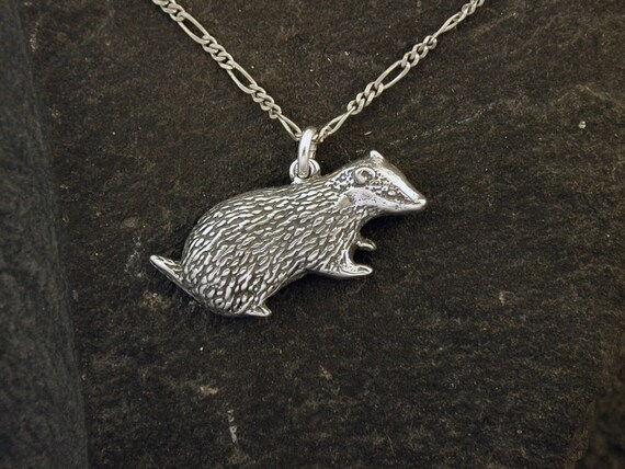 Sterling Silver Badger Pendant on Sterling Silver Chain. Etsy