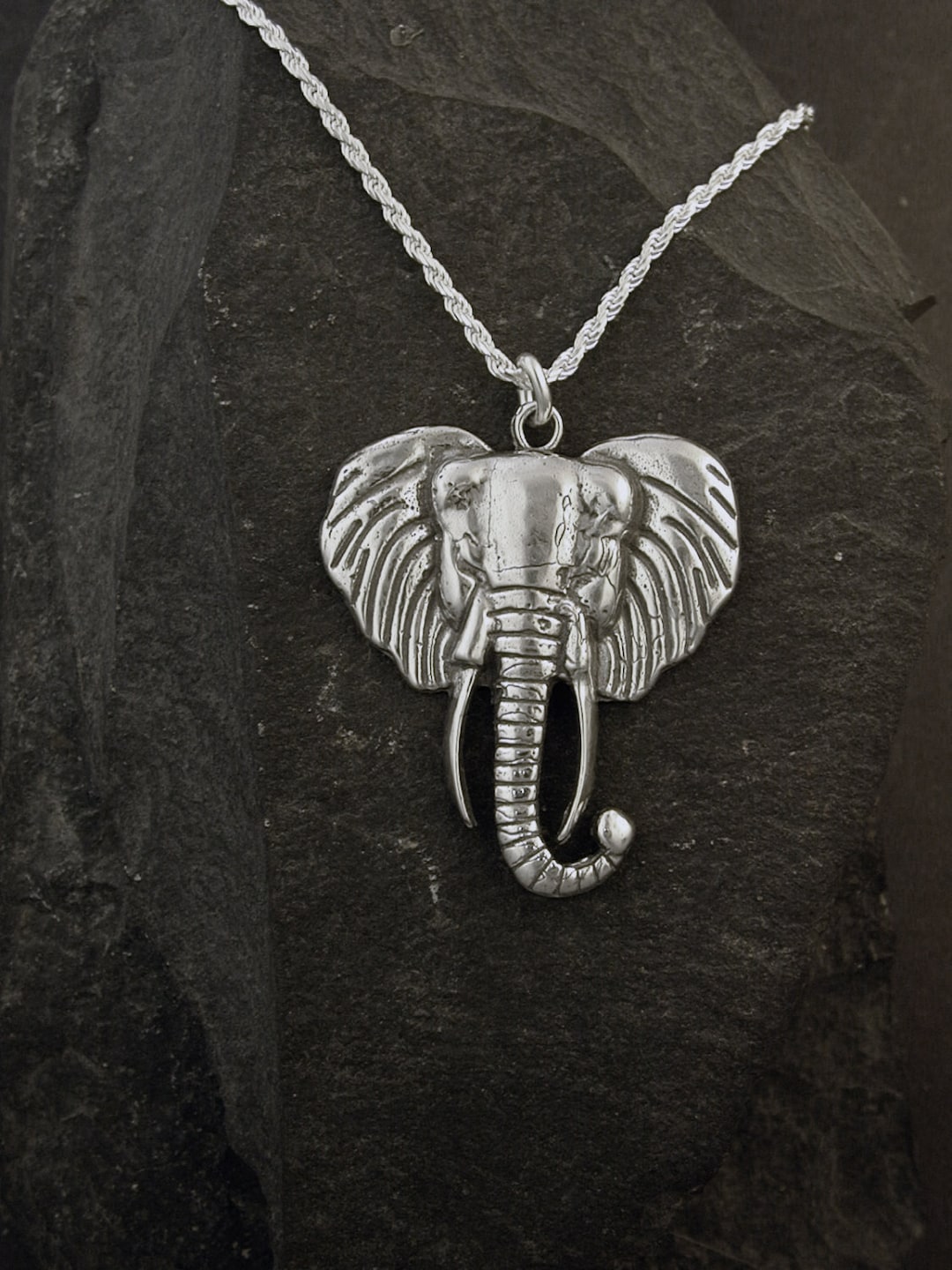 Sterling Silver Large Elephant Head Pendant on a Sterling - Etsy