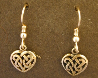 14K Gold Celtic Knot Heart Earrings on 14K Gold Heavy French Wires