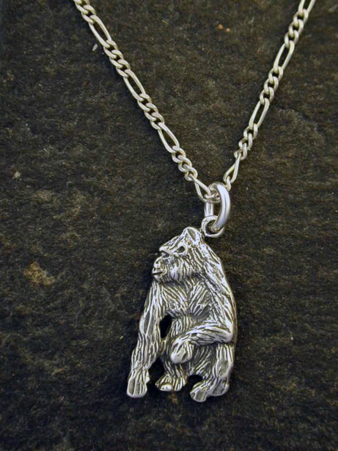 Sterling Silver Gorilla Pendant on a Sterling Silver Chain. Etsy UK