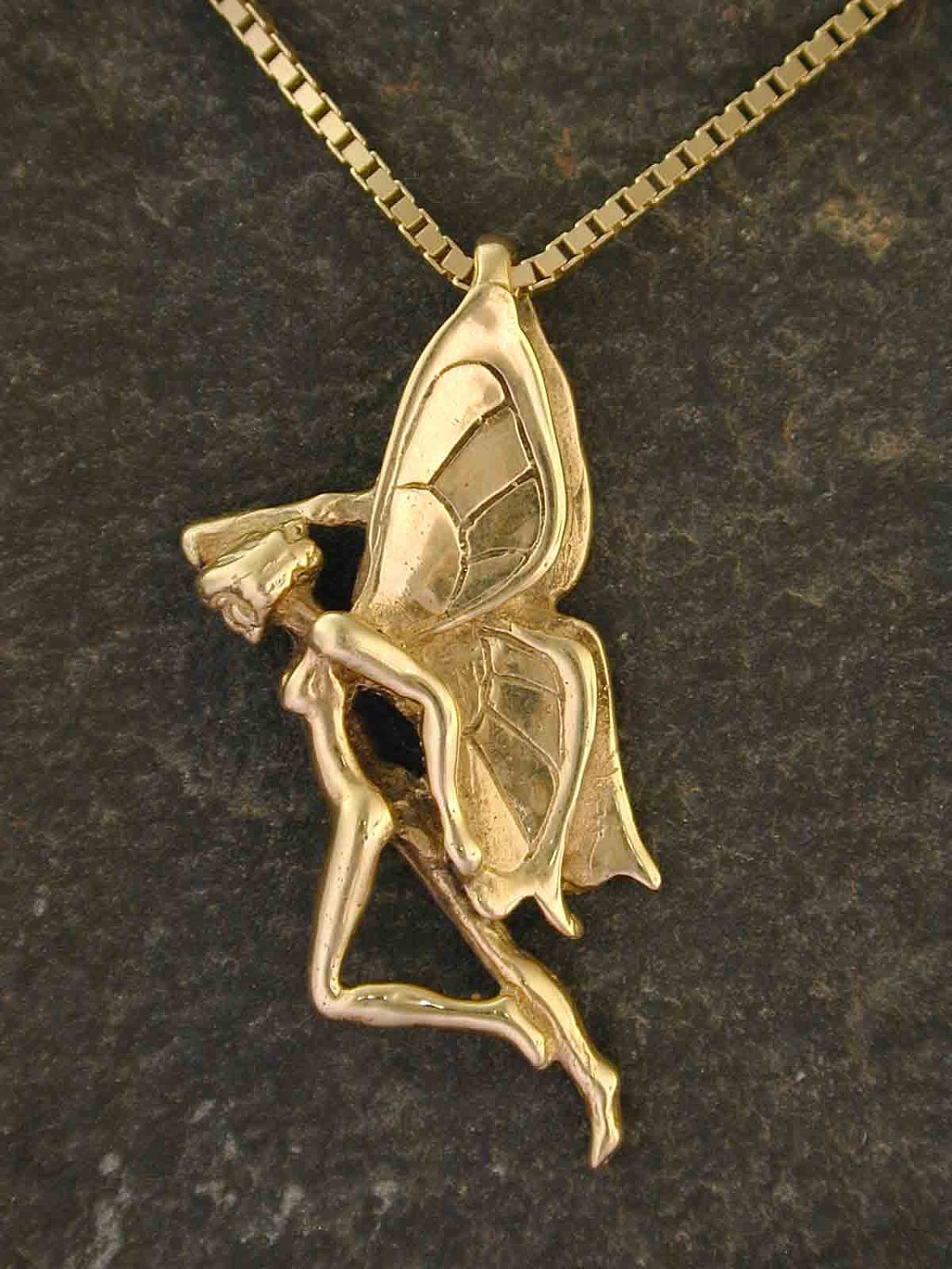 14K Gold Fairy Pendant on a 14K Gold Chain Etsy