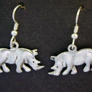 Sterling Silver Rhino Rhinoceros Earrings on Heavy Sterling Silver French Wires