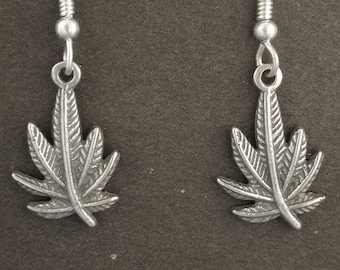 Sterling Silver Marijuana Pot Leaf Earrings on Heavy Sterling Silver French Wires