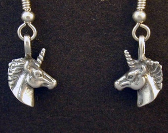 Sterling Silver Unicorn Head Earrings on Heavy Sterling Silver French Wires
