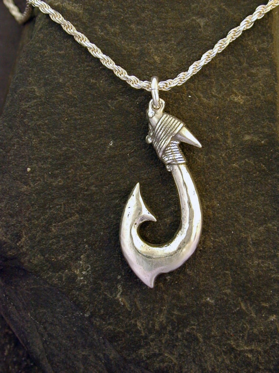 Sterling Silver Large Hawaiian Fish Hook Pendant on a Sterling