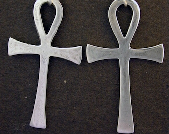 Sterling Silver Large Ankh Earrings on Heavy Sterling Silver French Wires